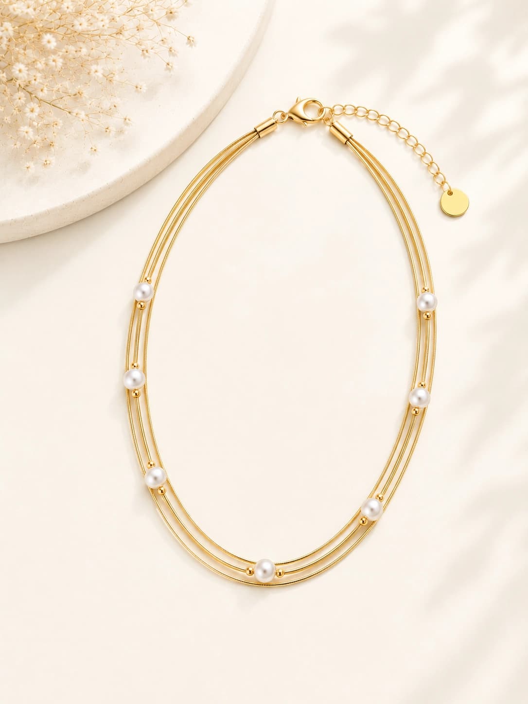 Pearl Cascade Triple Layer Necklace - Product Image